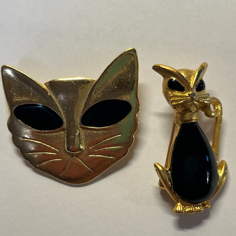 VINTAGE GOLD TONE CAT BROOCHES/PINS